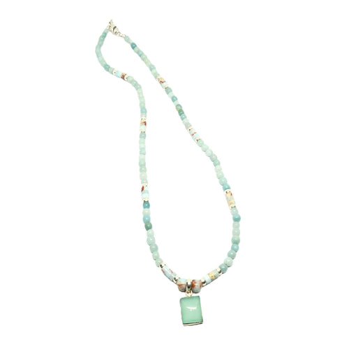 Amazonite & Aquamarine Pendant Necklace, 4mm | Castello Jewels