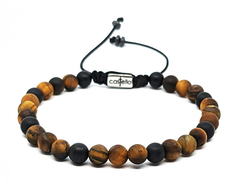 Hand Made Bracelet Tiger's Eye Mat Onyx Mat, stone 6mm | Castello Jewels