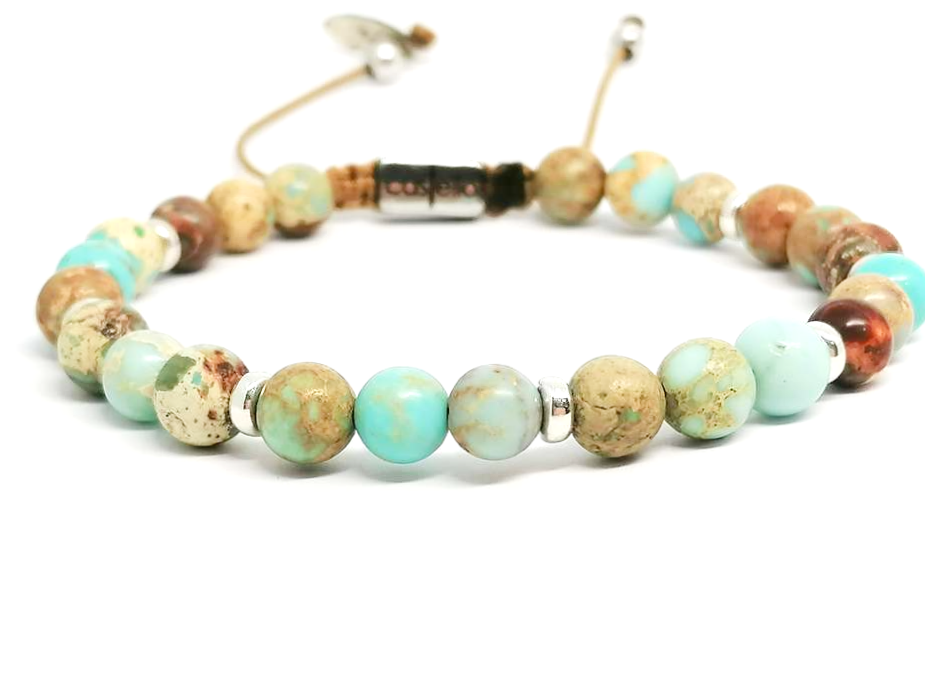 Silver 925, Bracelet Minimal, Jasper Turquoise, 6mm stone | Castello Jewels