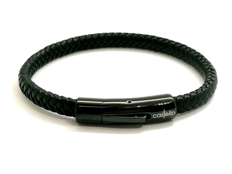 Black Braided Leather Men's Bracelet · 6mm