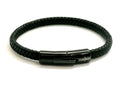Black Braided Leather Bracelet, Stainless Steel Clasp | Castello Jewels