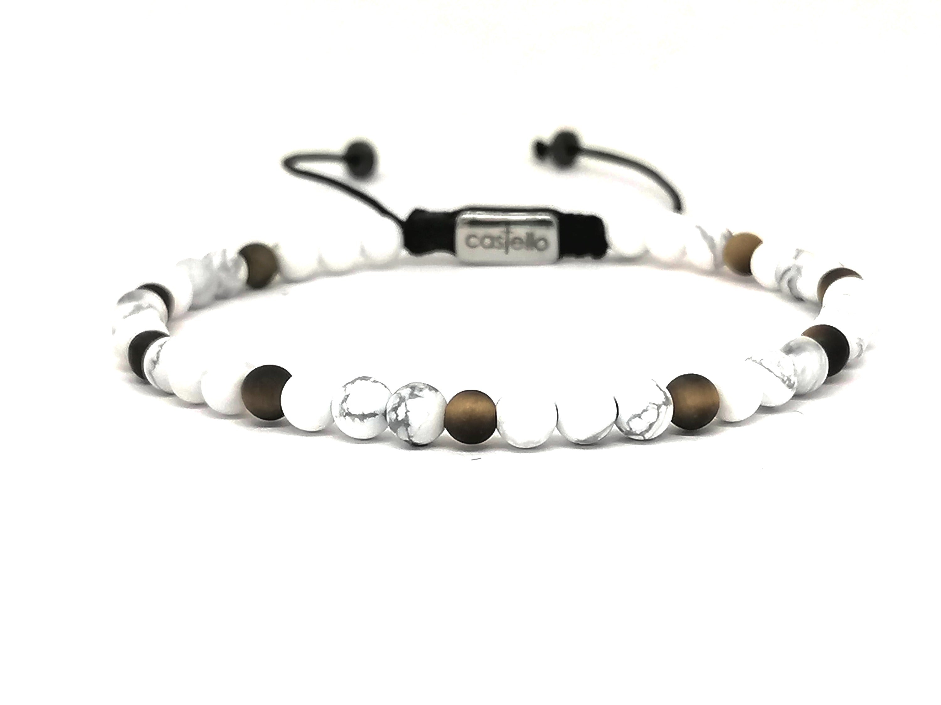 Hand Made Bracelet Howlite, Tiger's Eye stones of 4mm. | Castello Jewels