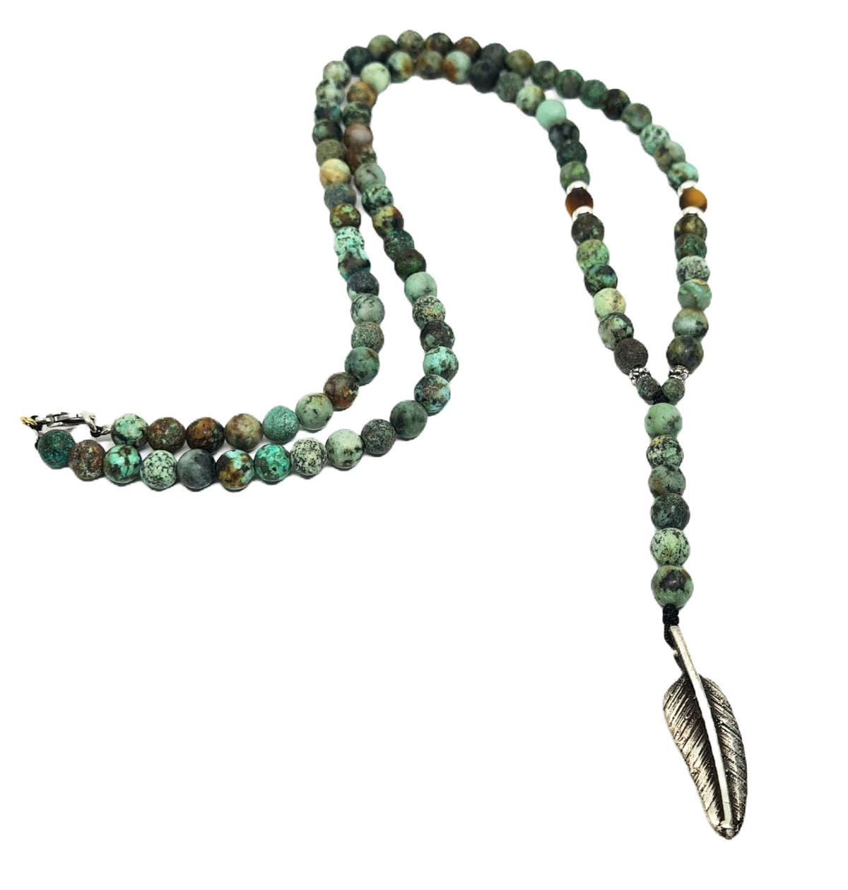 African Turquoise Beaded Necklace, Sterling Silver, 6mm | Castello Jewels