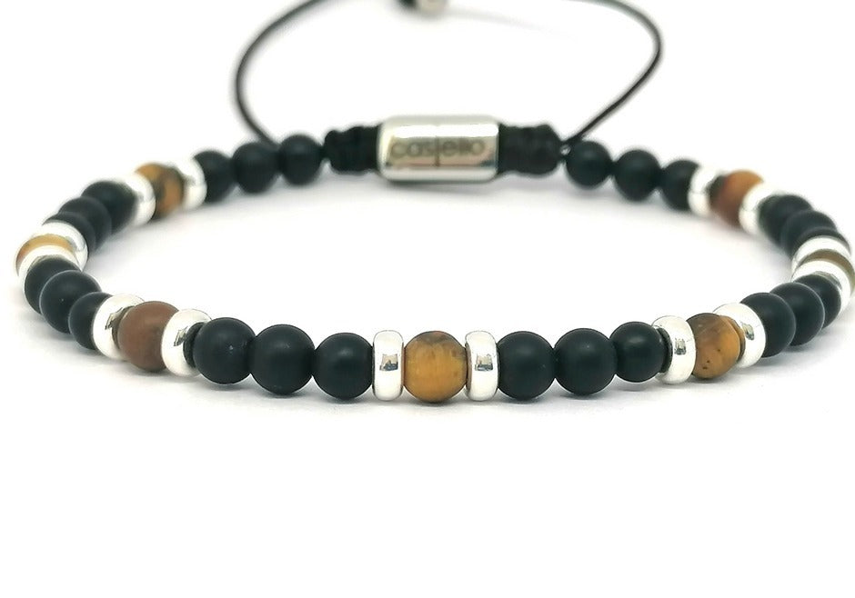 Silver 925 Bracelet Classic, Onyx Mat Tiger Eye 4mm stone | Castello Jewels