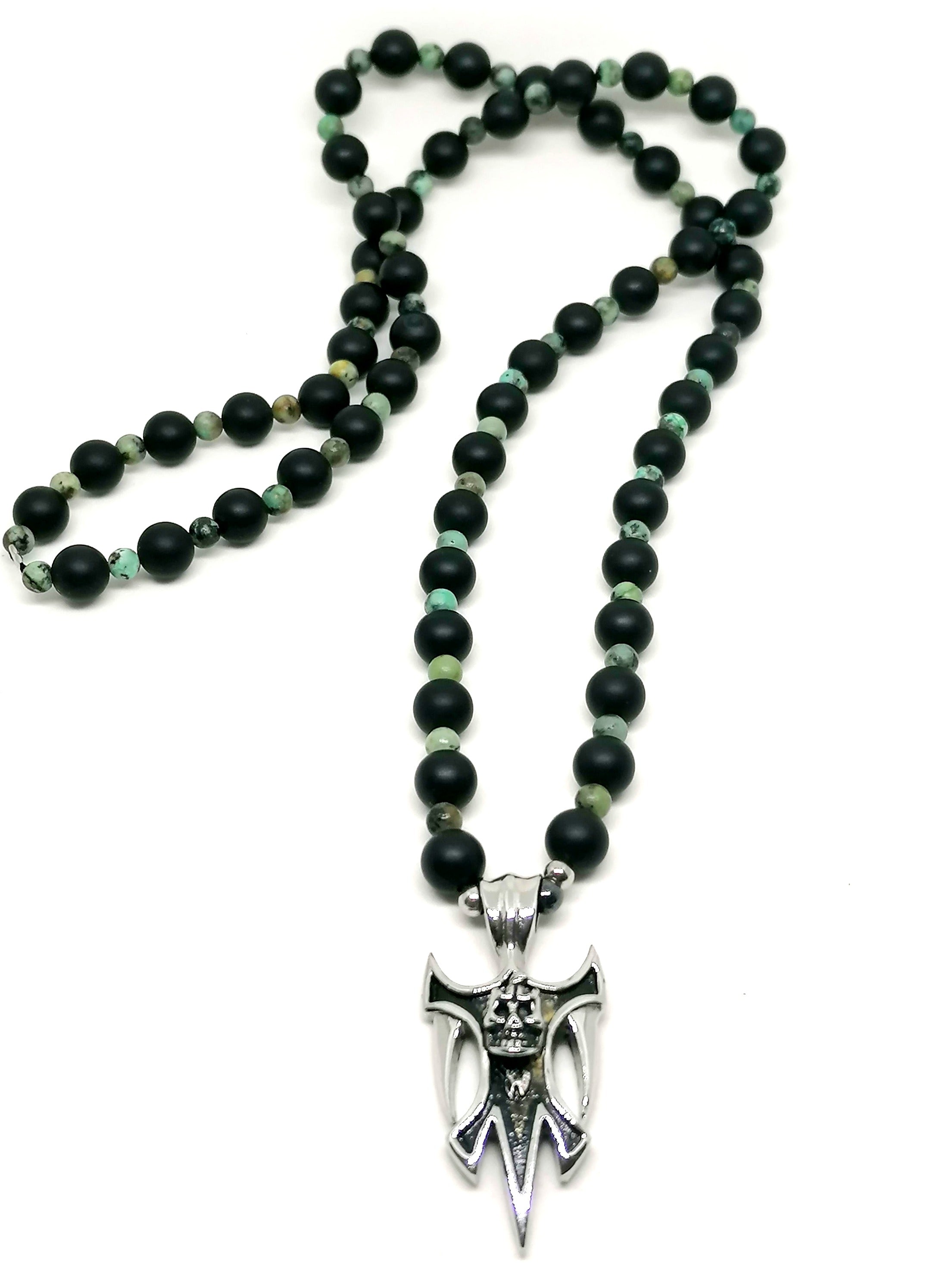 Necklace Gothic Skull, Stainless Steel, Onyx stone | Castello Jewels