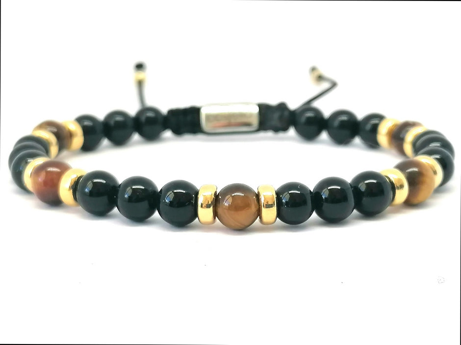 Silver 925 Gold Plated Bracelet Classic, Onyx Polish 6mm stone | Castello Jewels