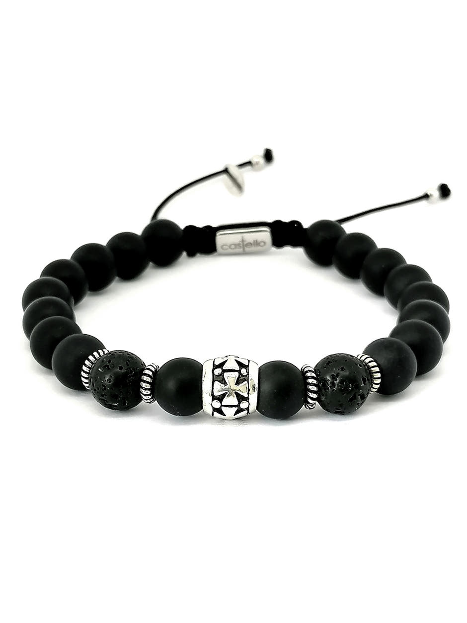 Knights Matte Onyx & Lava Beaded Bracelet, 8mm, view 3 | Castello Jewels