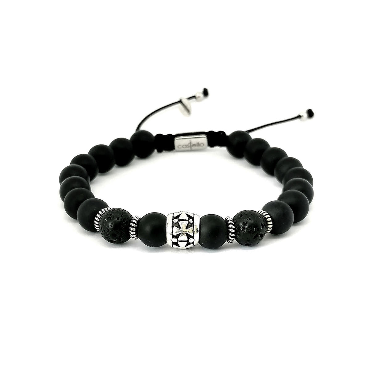 Knights Matte Onyx & Lava Beaded Bracelet, 8mm, view 3 | Castello Jewels