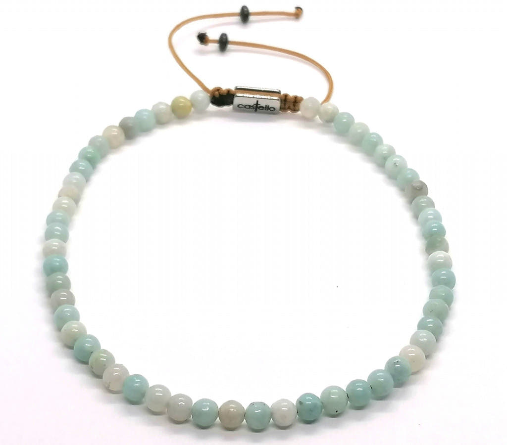 Polished Amazonite Beaded Anklet, 4mm | Castello Jewels
