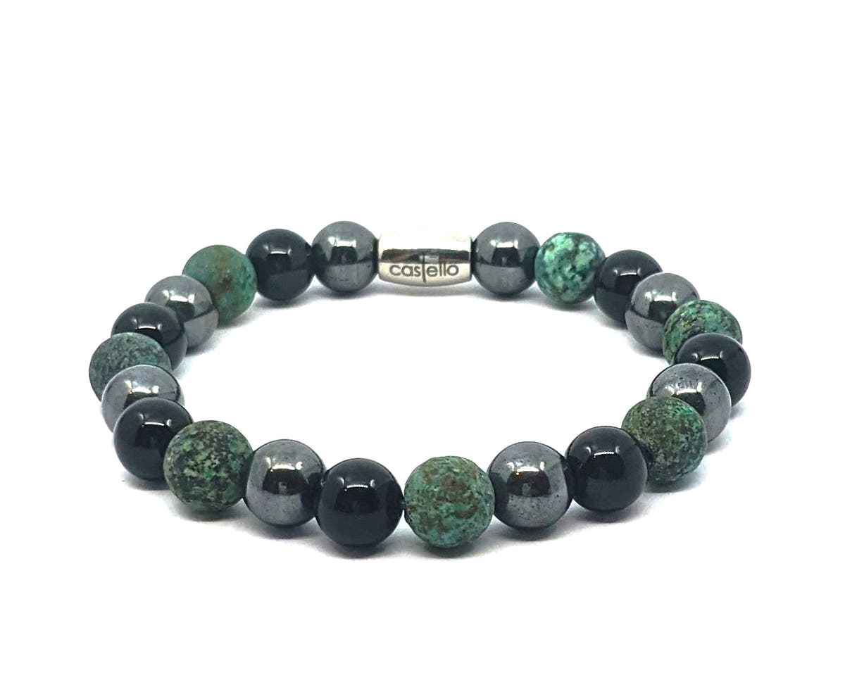 Onyx, African Turquoise & Hematite Beaded Bracelet, 8mm, view 2 | Castello Jewels