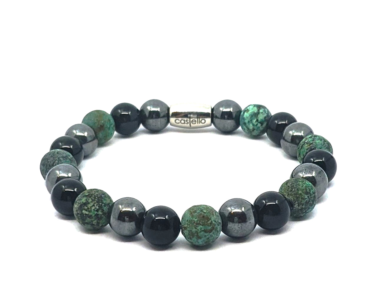 Hand Made Bracelet Onyx Polich, African Turquoise, Hematite stone 8mm — view 2 | Castello Jewels