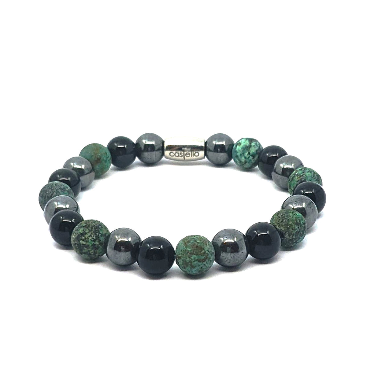 Onyx, African Turquoise & Hematite Beaded Bracelet, 8mm, view 2 | Castello Jewels