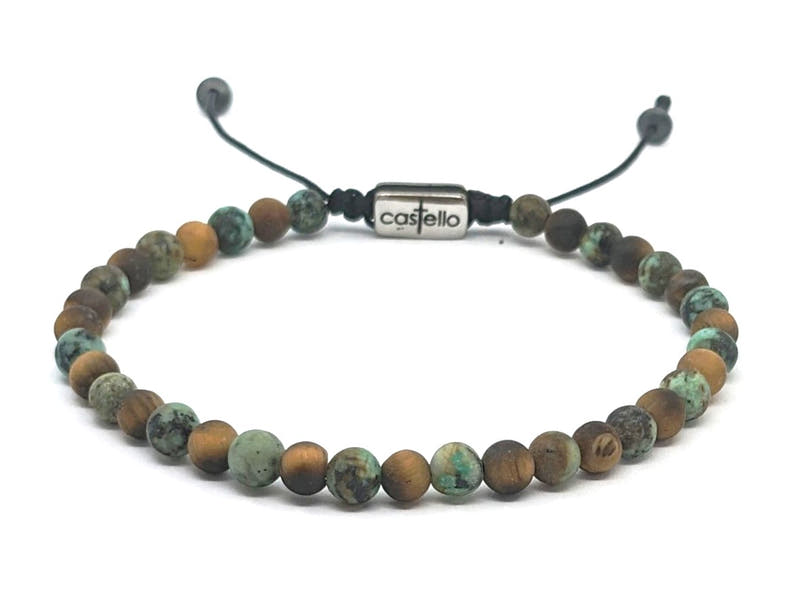 Tiger's Eye & African Turquoise Beaded Bracelet · 4mm
