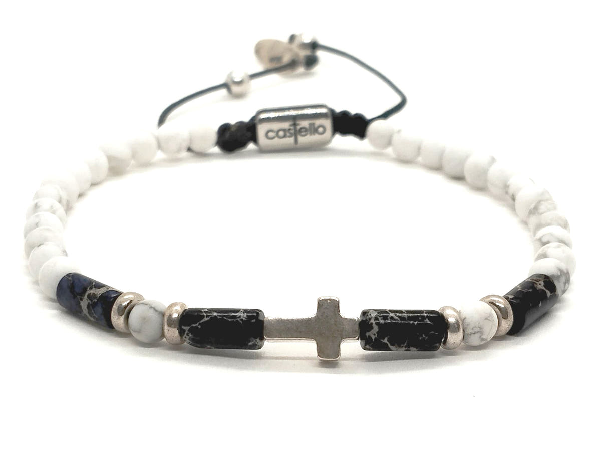 Howlite Cross Sterling Silver Bracelet, 4mm | Castello Jewels