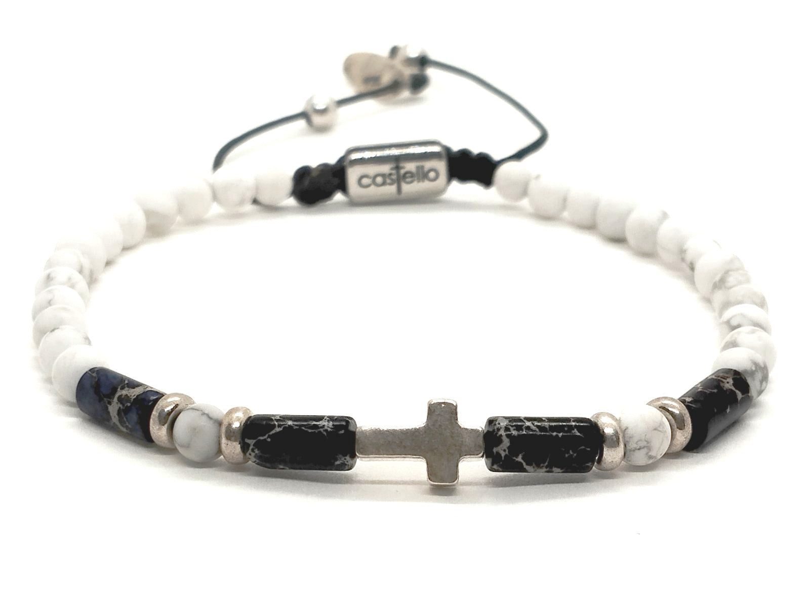 CROSS SILVER 925 Bracelet Howlite stone 4mm | Castello Jewels