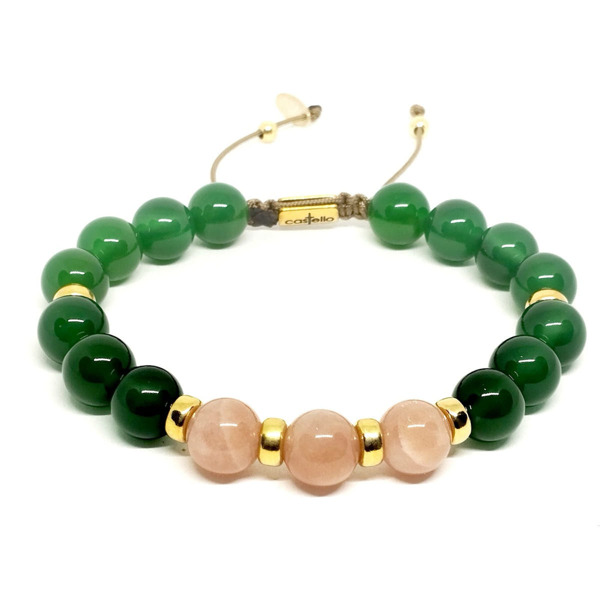 Classic Gold-Plated Green Agate, Timeless Everyday Wear, 8mm | Castello Jewels