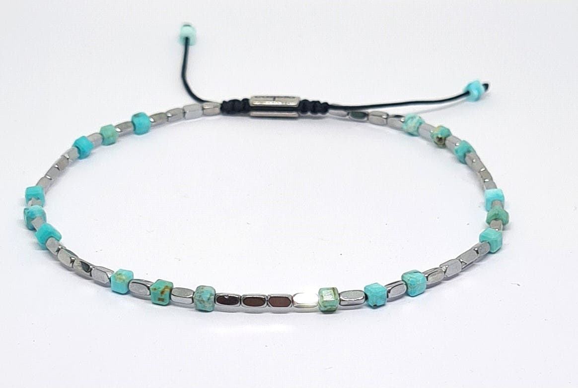 Hematite & Turquoise Ankle Bracelet, 4mm | Castello Jewels
