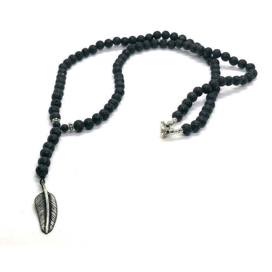 Lava Stone Beaded Necklace, Sterling Silver, 6mm | Castello Jewels