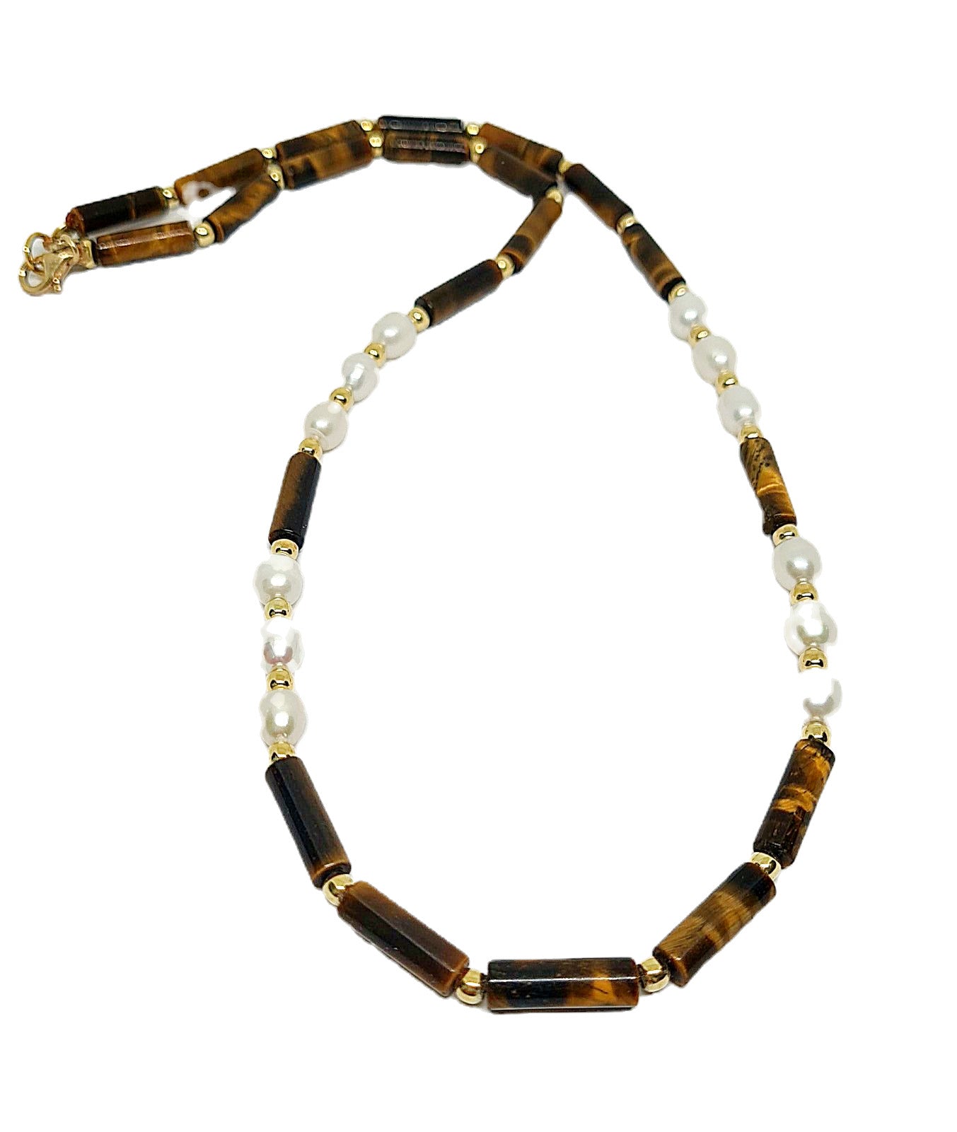 Hand Made Necklace Silver Gold Plated 925 Tigers Eye Stone 6mm | Castello Jewels