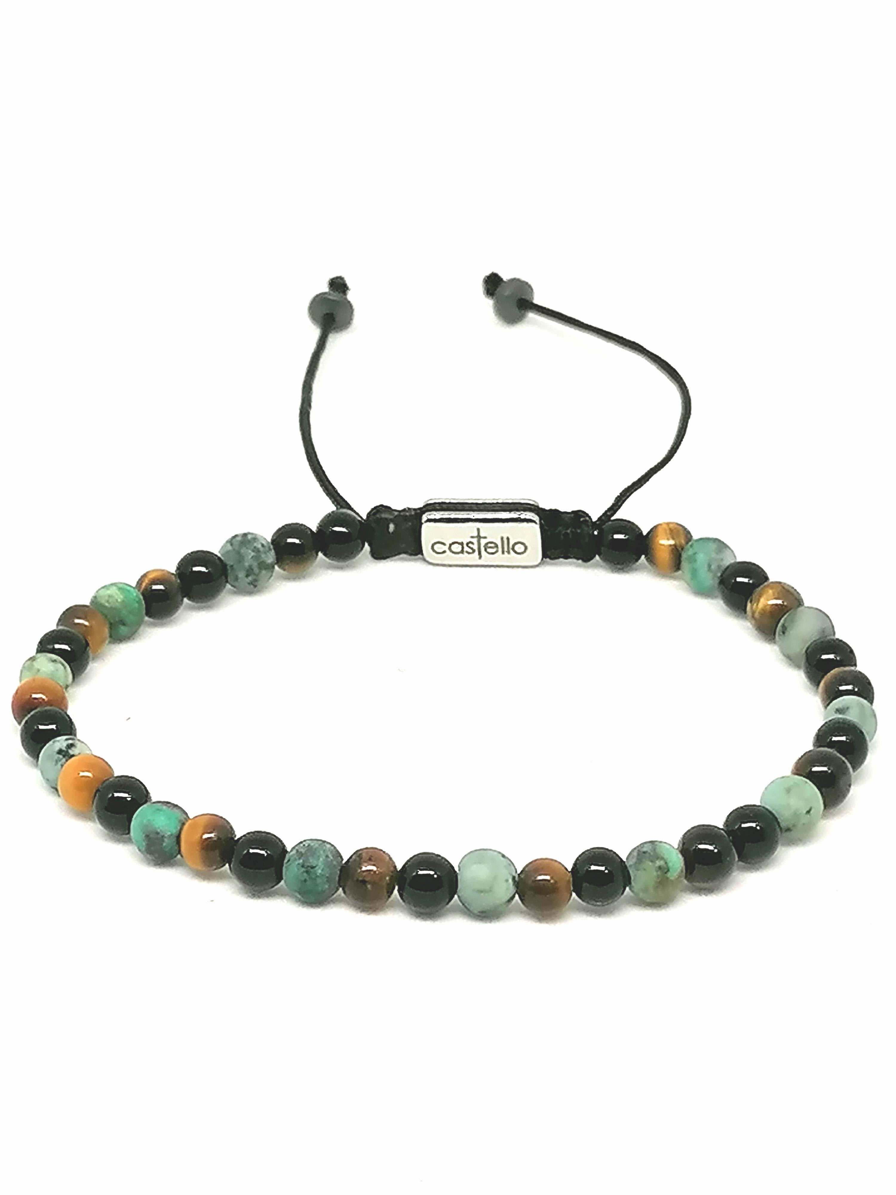 Hand Made Bracelet Onyx Polish, African Turquoise, Tiger's Eye Polish stone 4mm — view 3 | Castello Jewels