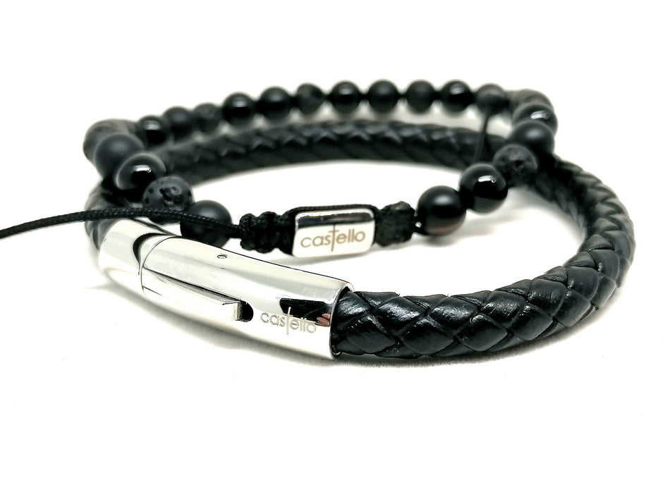 Hand Made Bracelet Onyx Mat, Onyx Polish, Lava stone 6mm — view 3 | Castello Jewels