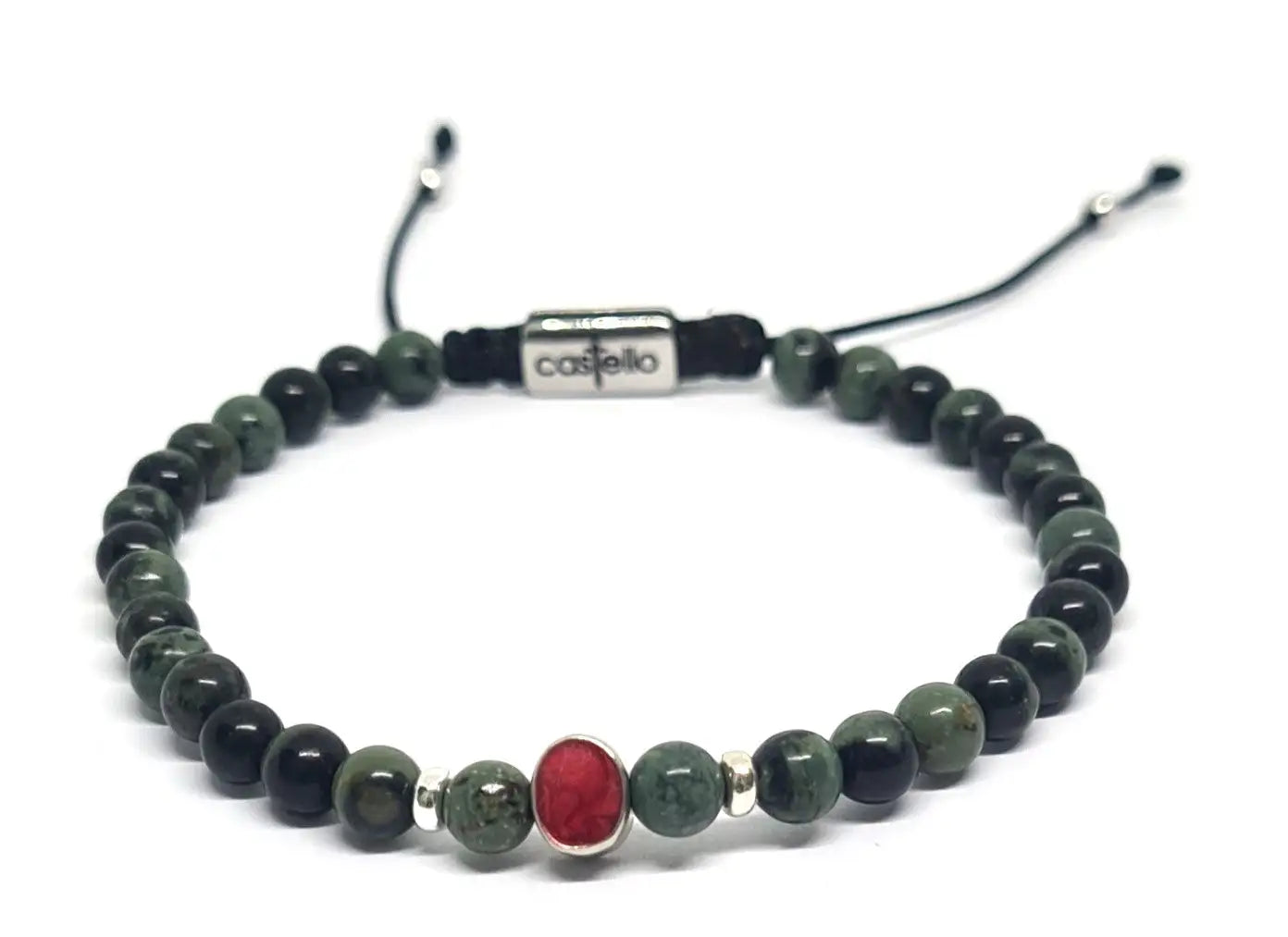 Hand Made Bracelet Silver 925 EARTH Rubyzoesite stone 4mm | Castello Jewels