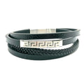 Black Multi-Strand Leather Men's Bracelet, Greca Style | Castello Jewels