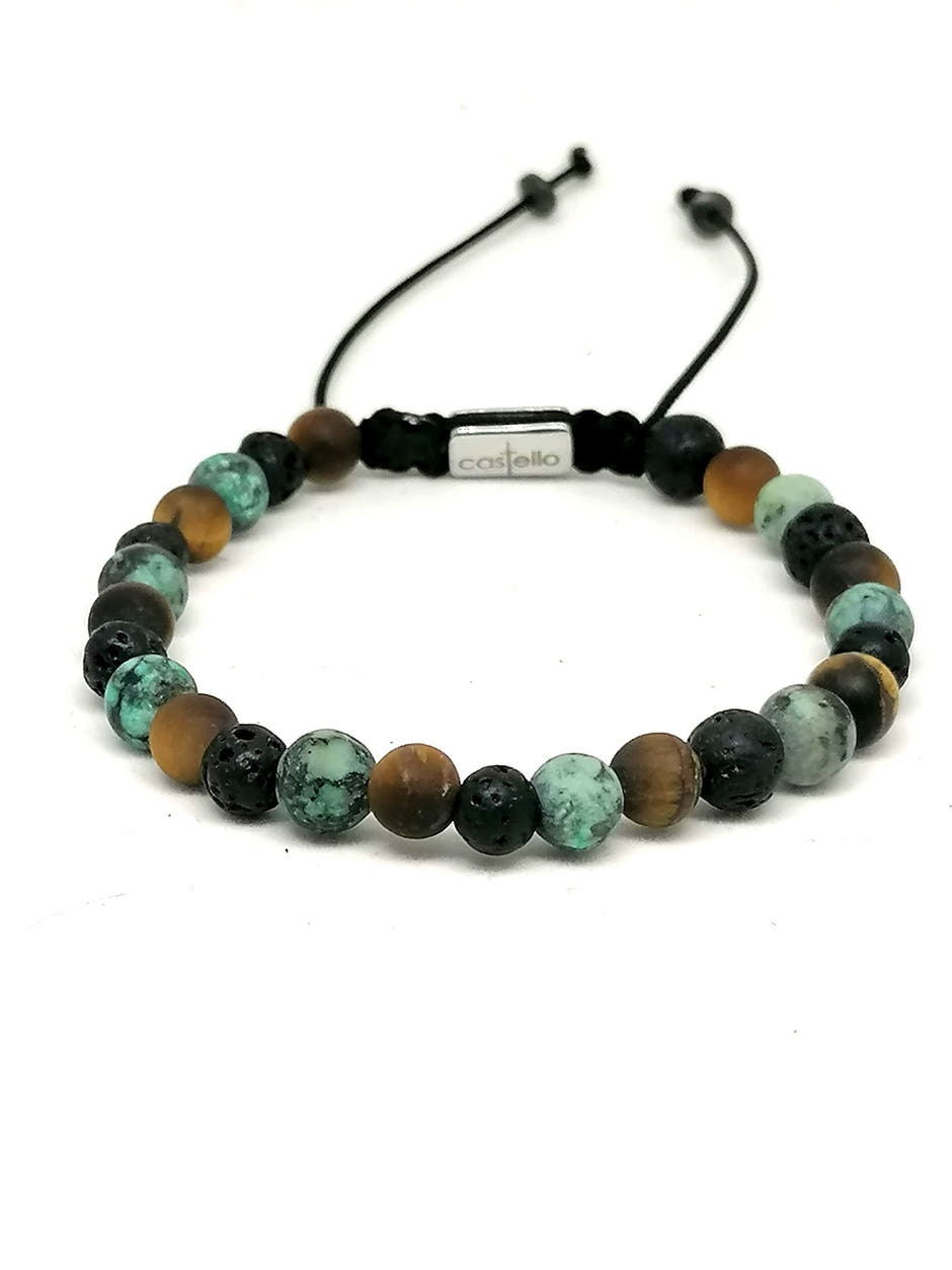 Tiger's Eye, African Turquoise & Lava Bracelet, view 2, 6mm | Castello Jewels