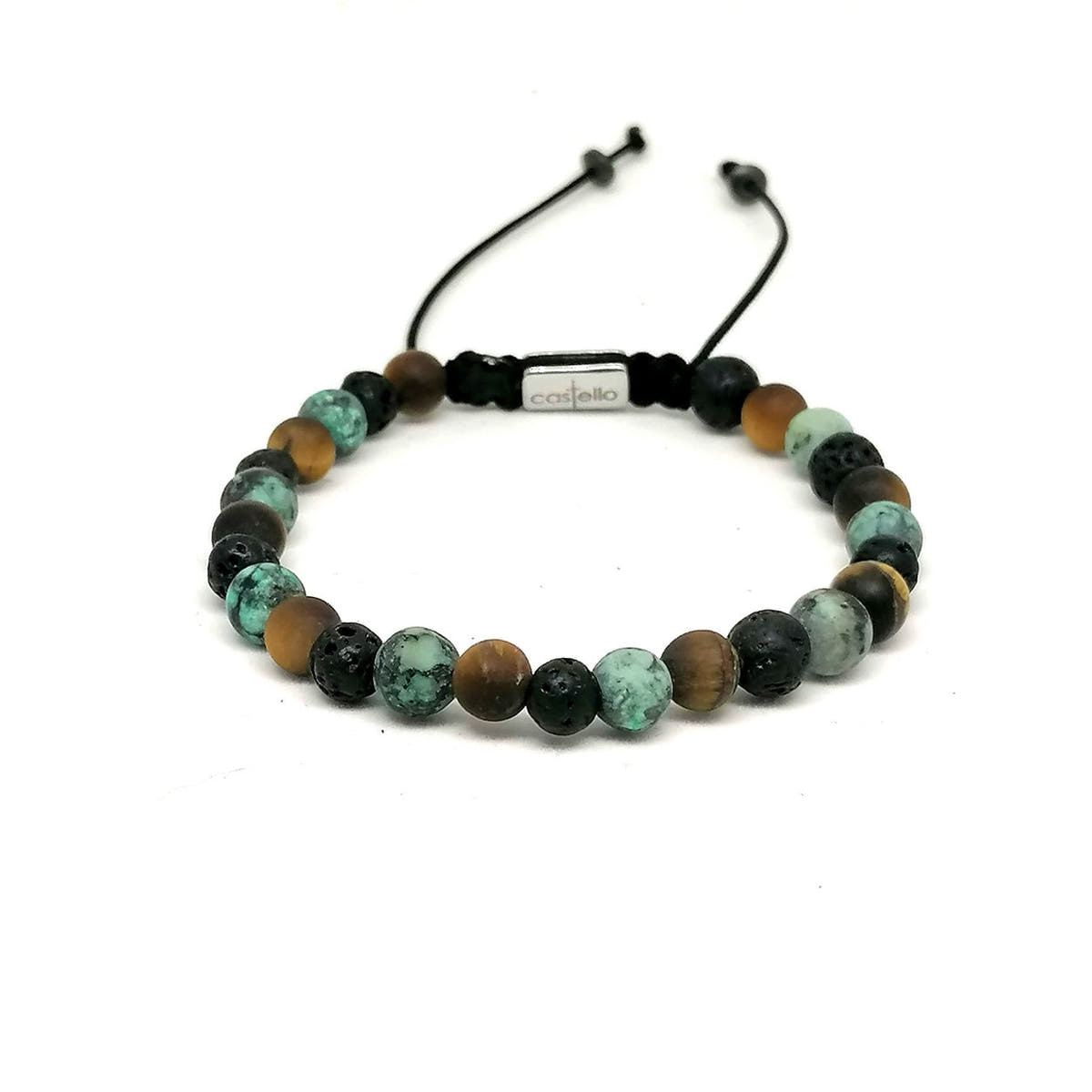 Tiger's Eye, African Turquoise & Lava Bracelet, view 2, 6mm | Castello Jewels