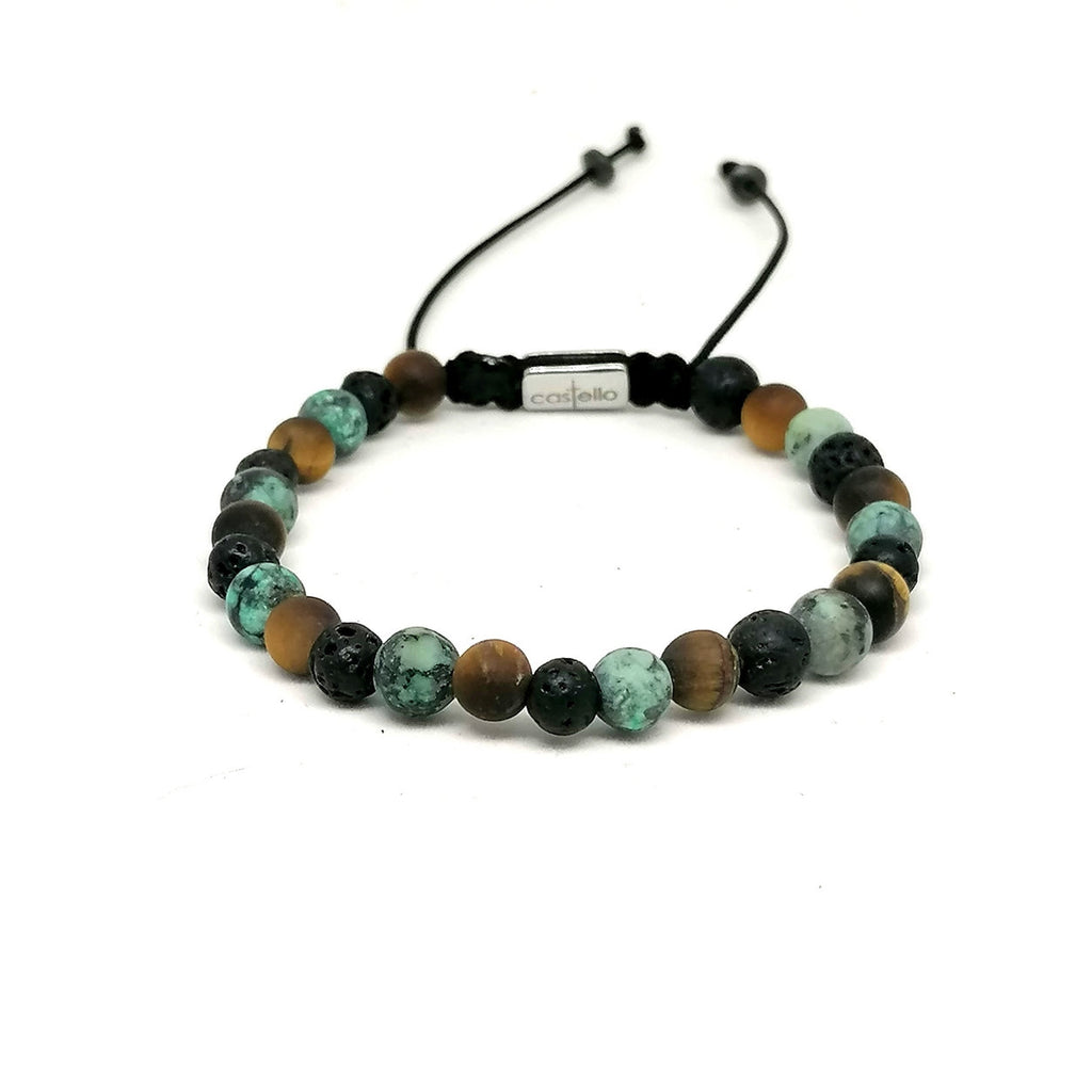 Tiger's Eye, African Turquoise & Lava Bracelet, view 2, 6mm | Castello Jewels