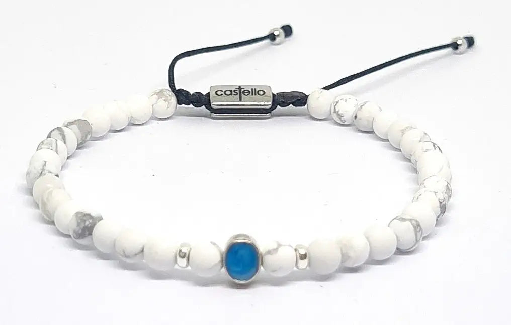 Hand Made Bracelet Silver 925 EARTH Howlite stone 4mm | Castello Jewels