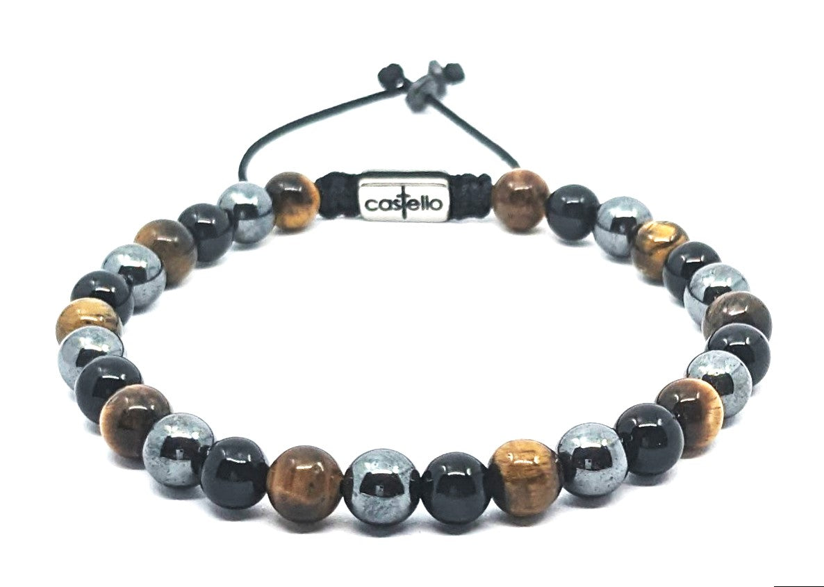 Hand Made Bracelet Tiger Eye Polish, Onyx Polish, Hematite stone 6mm | Castello Jewels