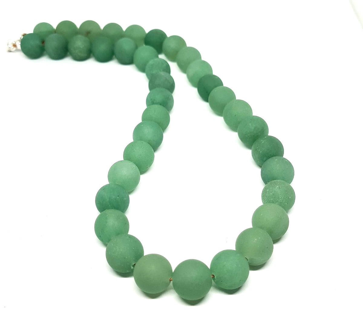 Aventurine Beaded Necklace, Sterling Silver, 12mm | Castello Jewels