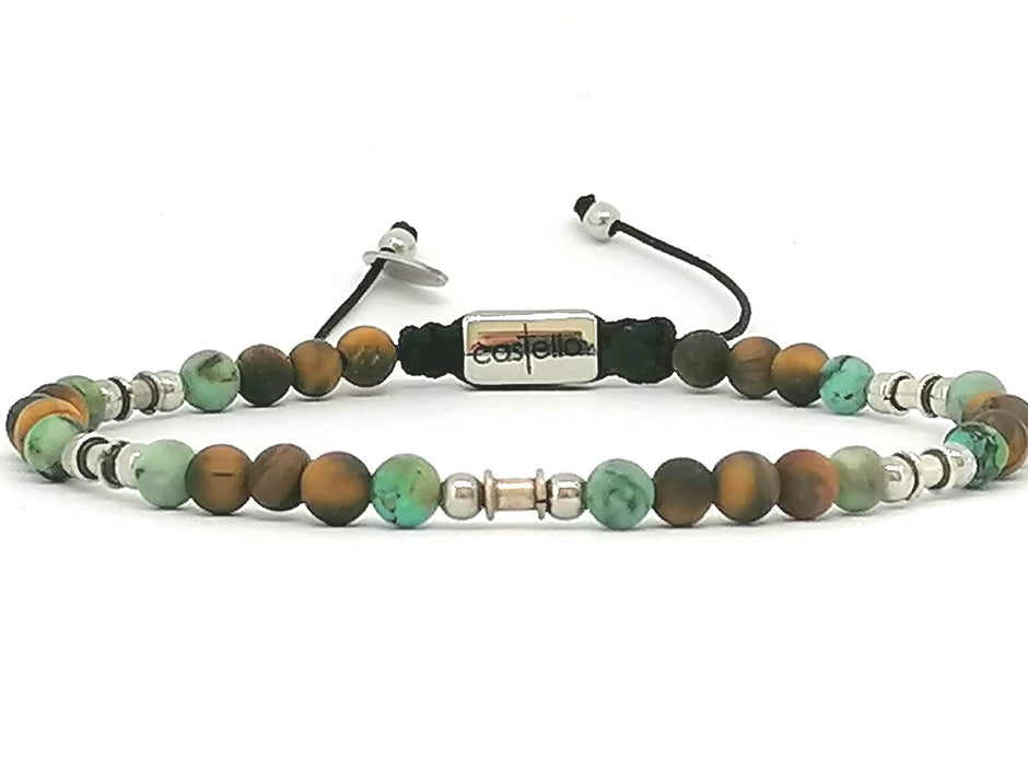 Silver bracelet Earth, Tiger Eye African Turquoise stone 4mm | Castello Jewels