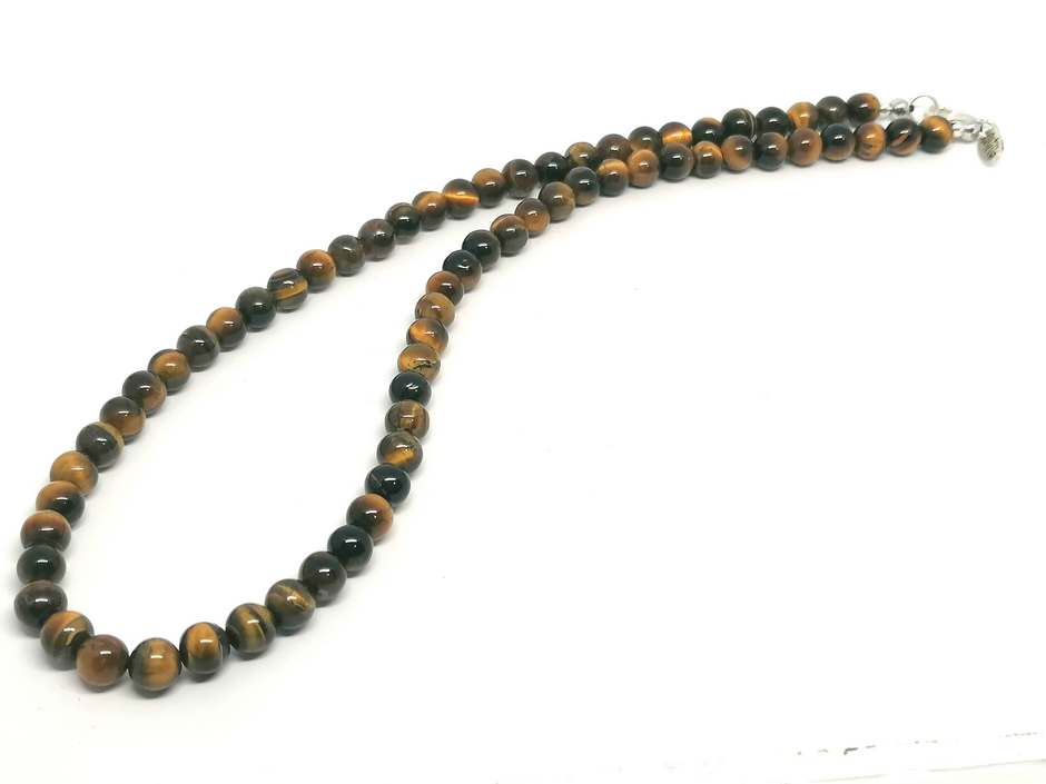 Polished Tiger's Eye Beaded Necklace, 6mm | Castello Jewels