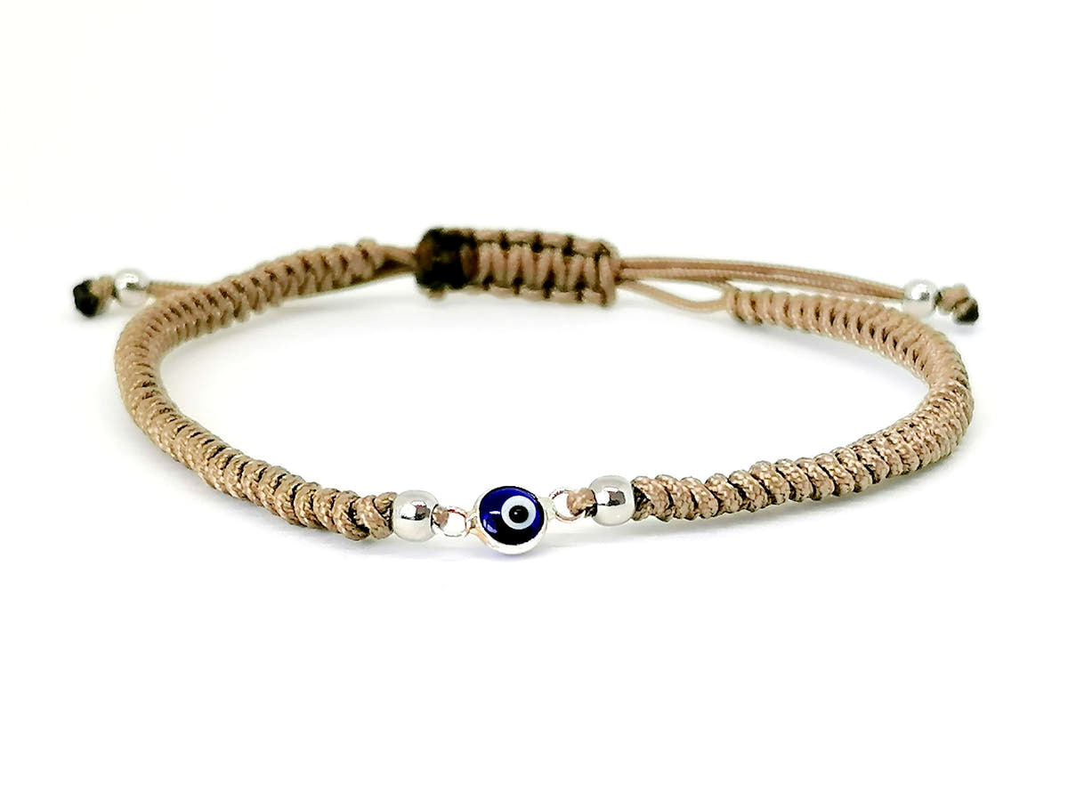 Evil Eye Cord Bracelet, Sterling Silver, Beige | Castello Jewels