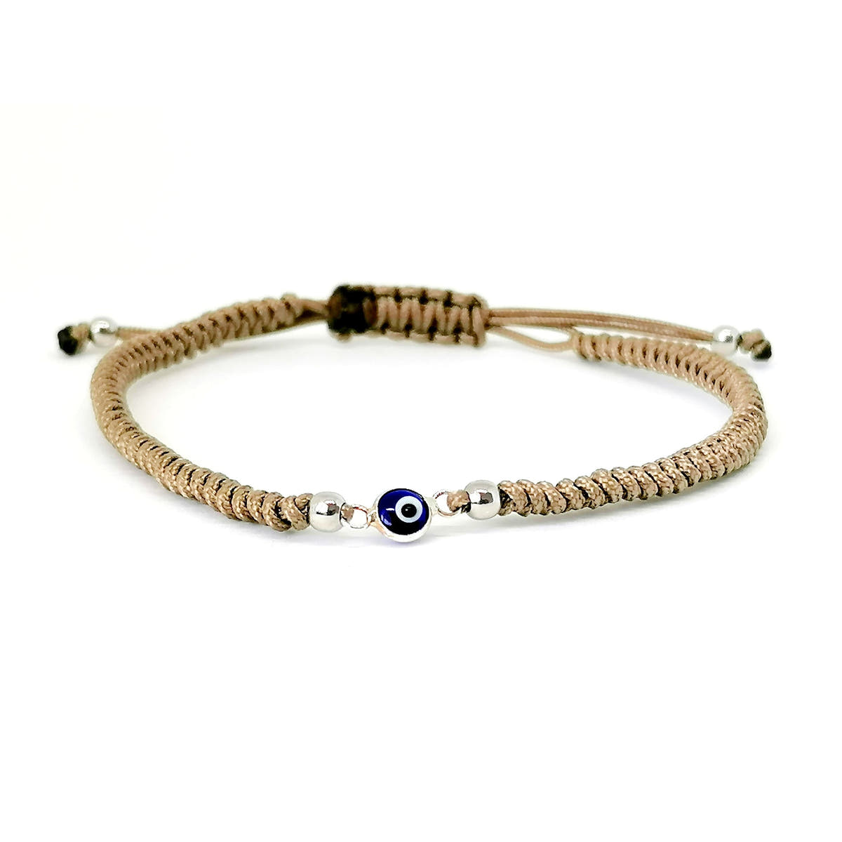 Evil Eye Cord Bracelet, Sterling Silver, Beige | Castello Jewels