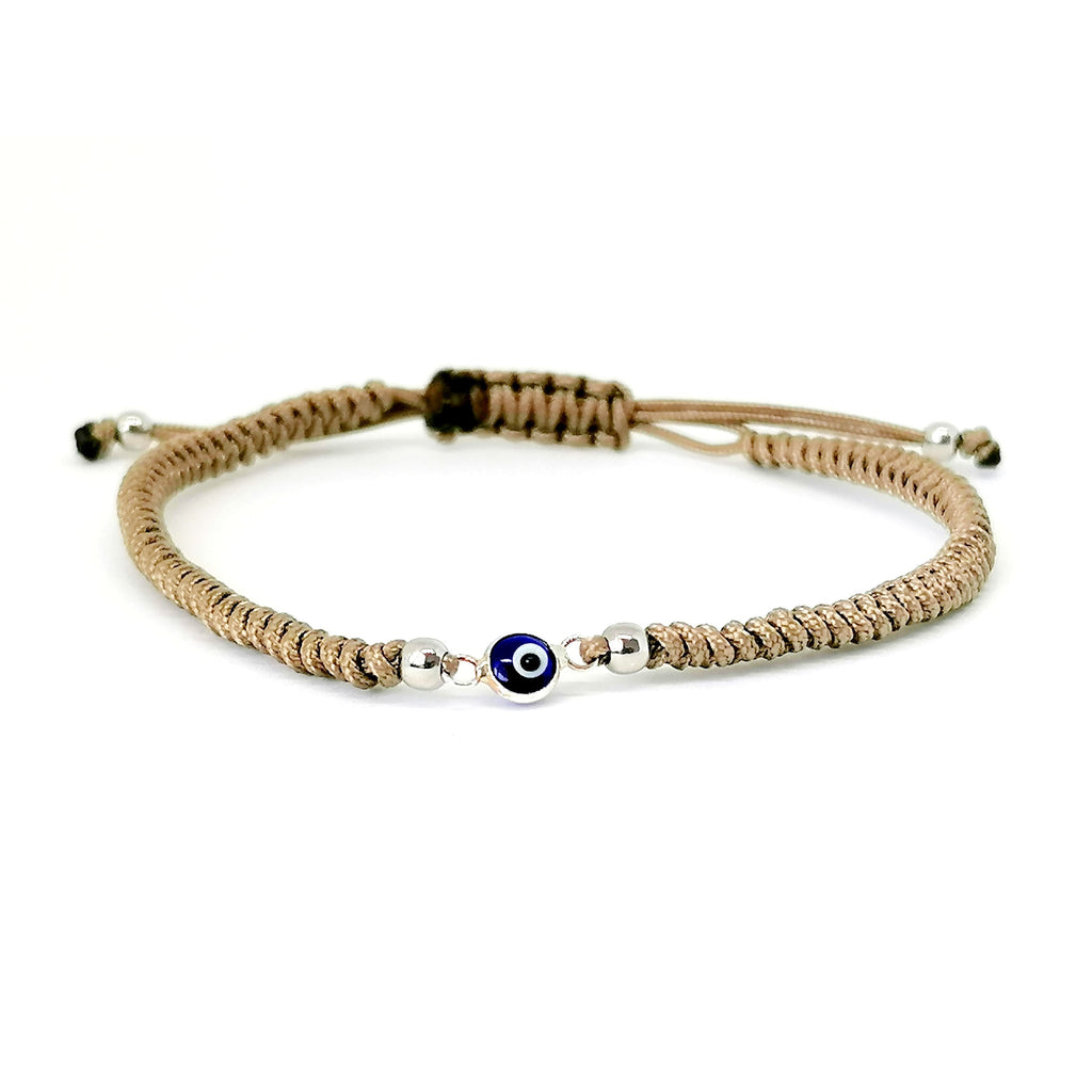 Evil Eye Cord Bracelet, Sterling Silver, Beige | Castello Jewels