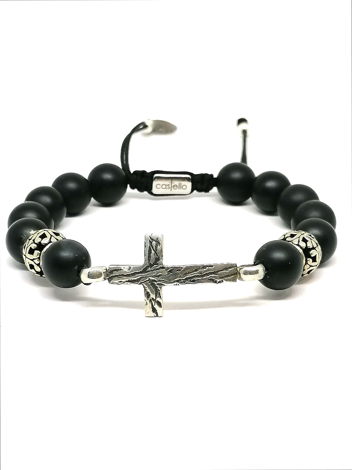 Matte Onyx Cross Bracelet for Men, 10mm, view 3 | Castello Jewels