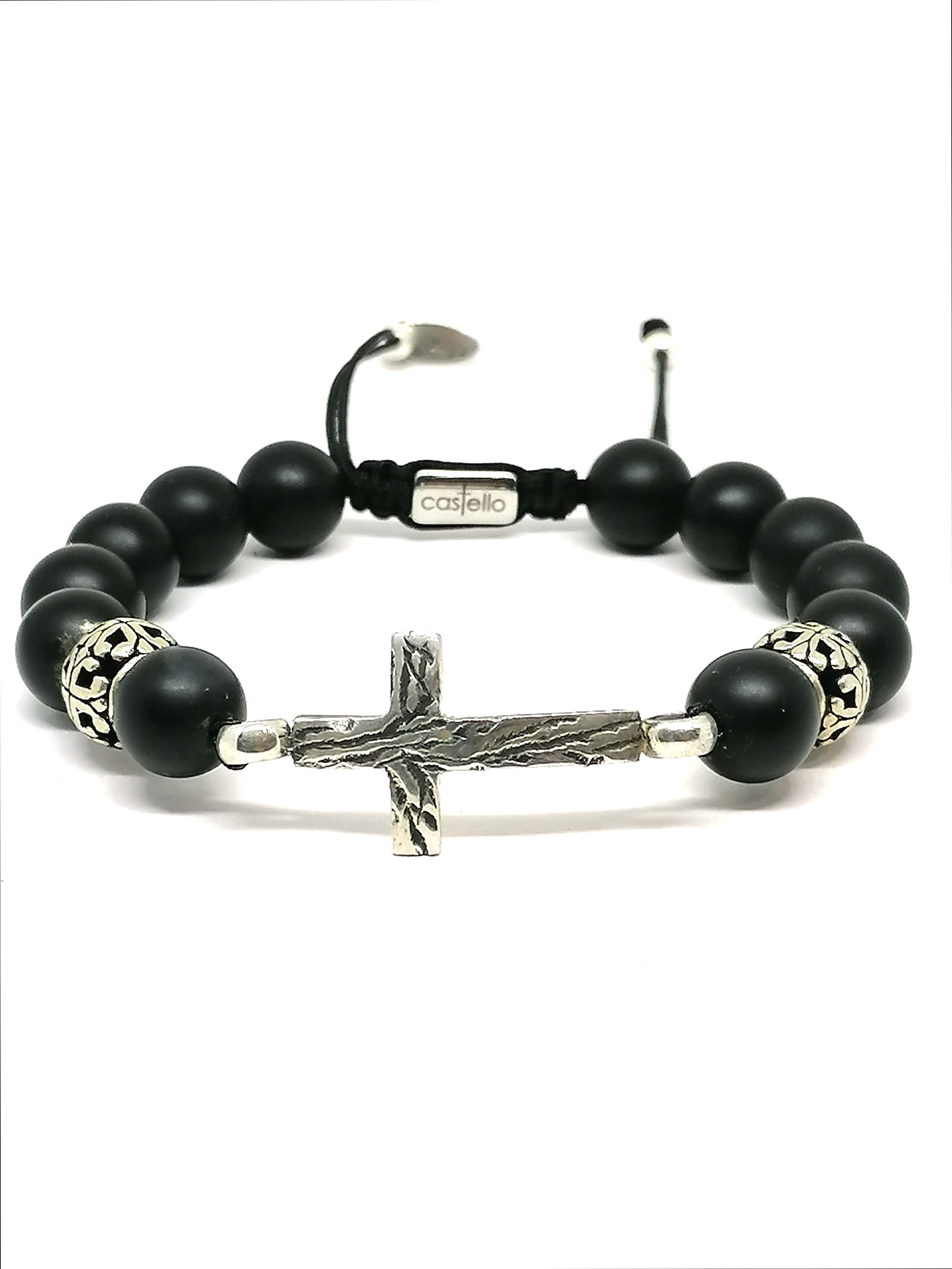 CROSS SILVER 925 Bracelet Onyx Mat — view 3 | Castello Jewels