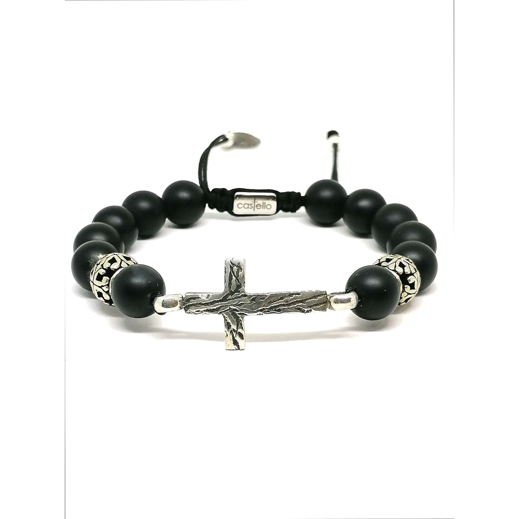 Matte Onyx Cross Bracelet for Men, 10mm, view 3 | Castello Jewels