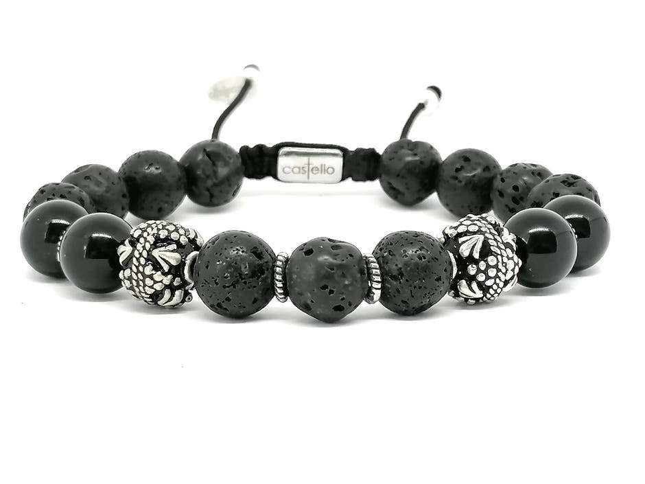 MyKing Lava & Onyx Men's Bracelet, Sterling Silver, 10mm | Castello Jewels