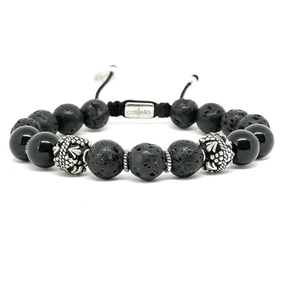 MyKing Lava & Onyx Men's Bracelet, Sterling Silver, 10mm | Castello Jewels