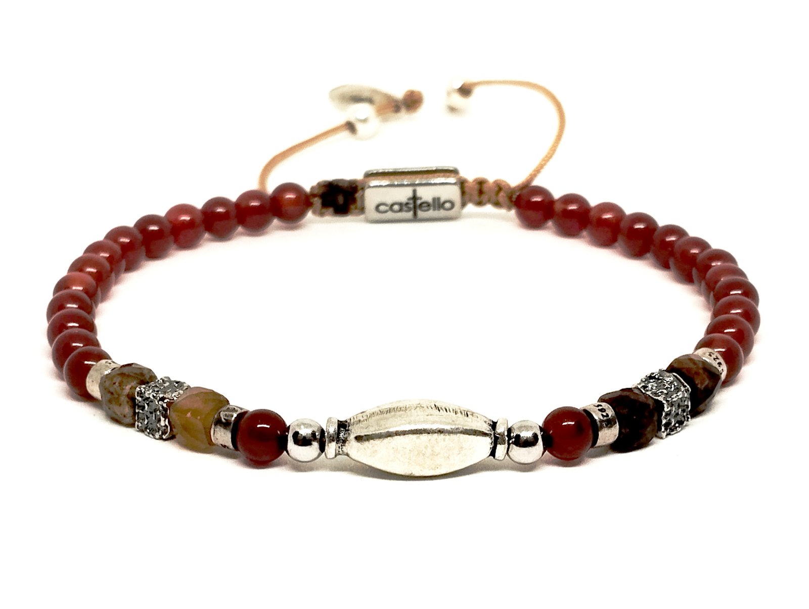 Silver Bracelet 925, Garnet stone 4mm | Castello Jewels