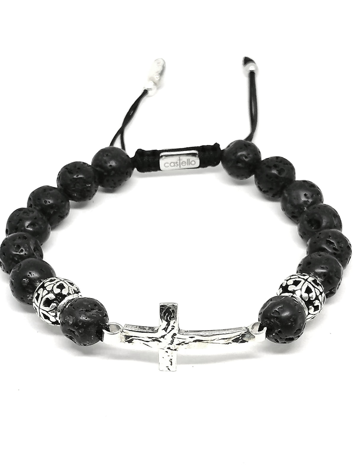 Lava Stone Cross Prayer Bracelet, 10mm, view 3 | Castello Jewels