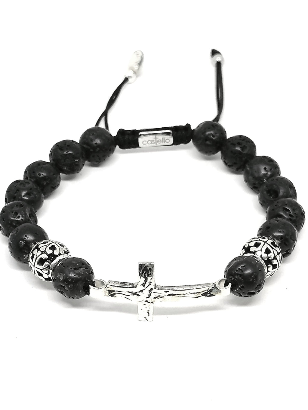 CROSS SILVER 925 Bracelet, Lava Stone 10mm — view 3 | Castello Jewels