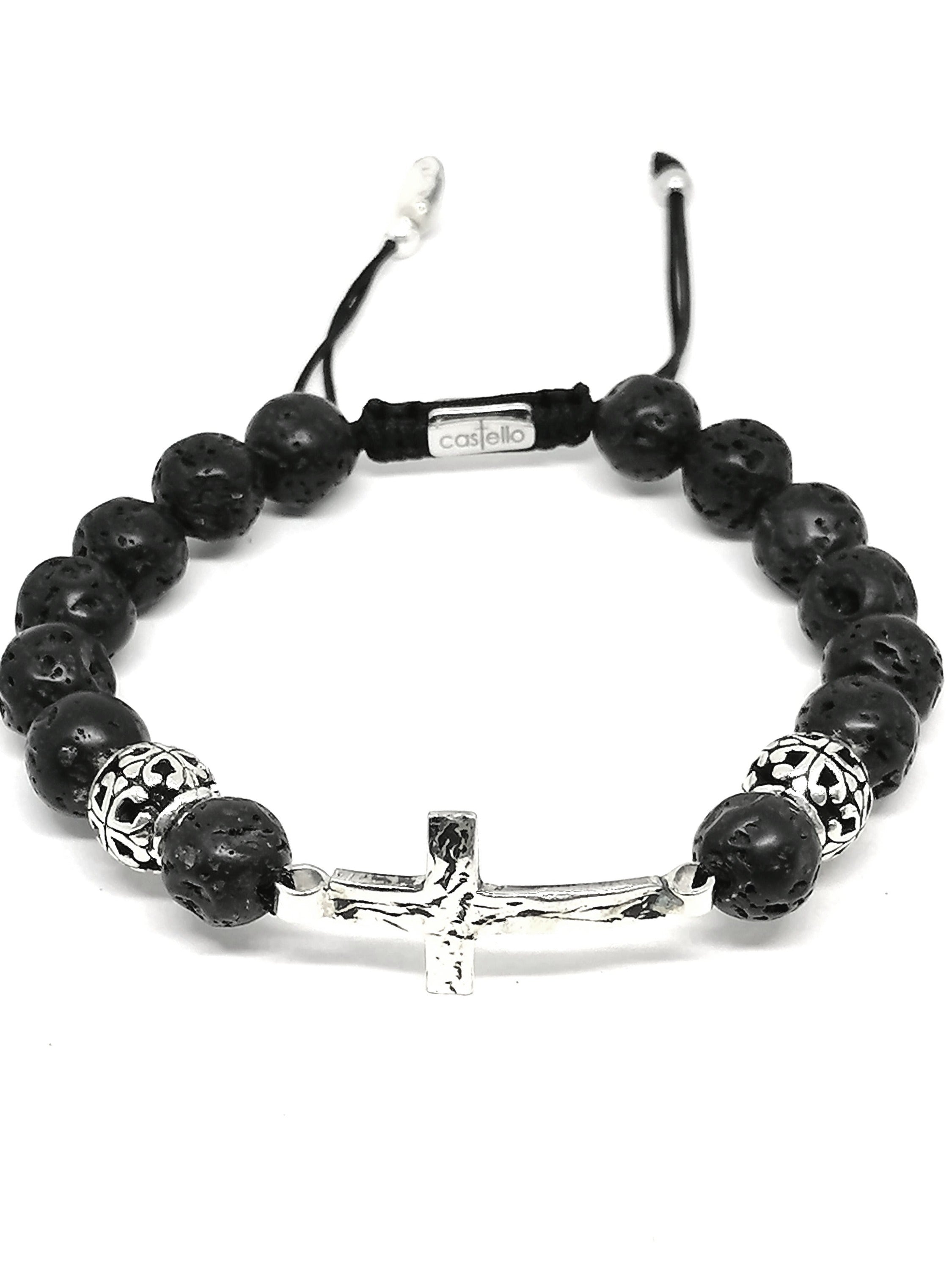 CROSS SILVER 925 Bracelet, Lava Stone 10mm — view 3 | Castello Jewels