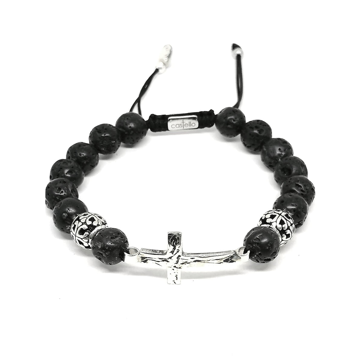 Lava Stone Cross Prayer Bracelet, 10mm, view 3 | Castello Jewels