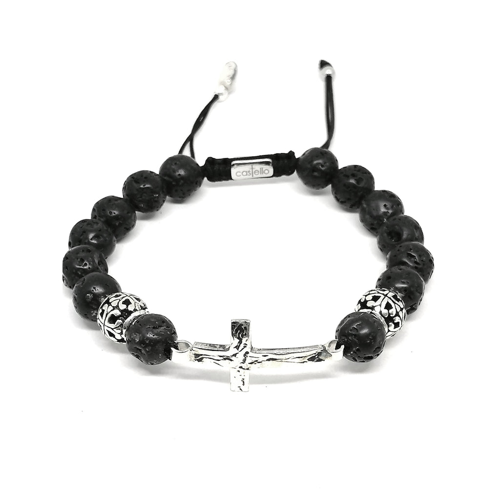 Lava Stone Cross Prayer Bracelet, 10mm, view 3 | Castello Jewels