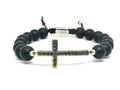 CROSS SILVER BRACELET, Onyx 8mm | Castello Jewels